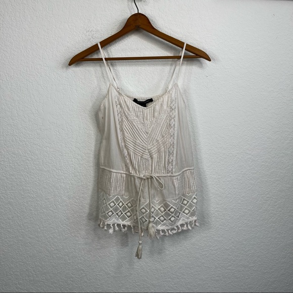 French Connection Tops - FCUK Fringe Pleated V Neck Waisted Tank